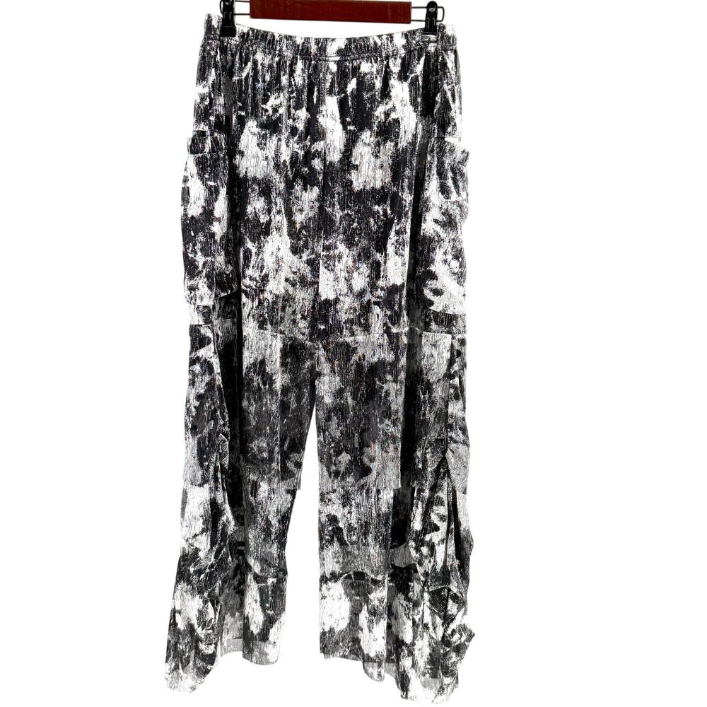 Vintage Y2K Samuel Dong Black Silver Maximalist Tiered Wide Leg Cropped Pants